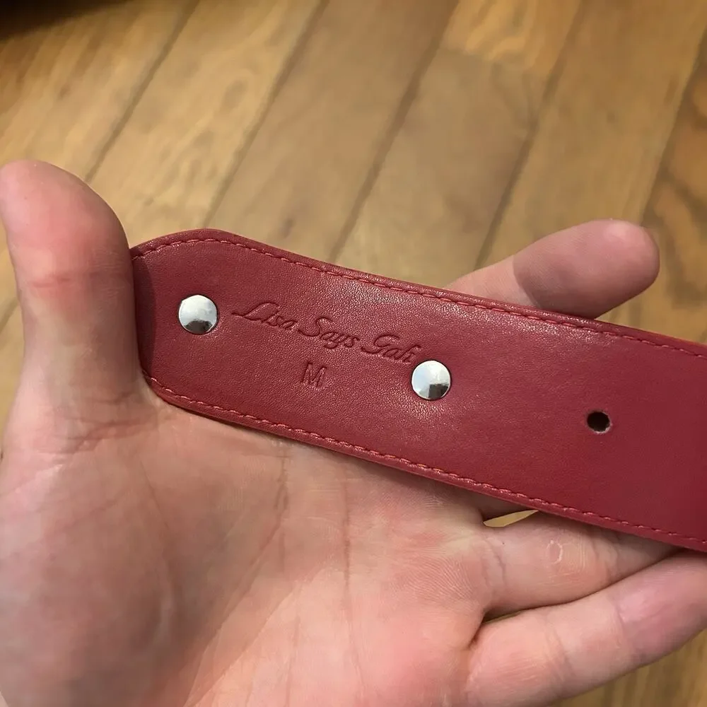 Lisa Says Gah Red Leather Studded Belt 29-35
